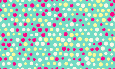 Geometric polka dot pattern with colorful spots, perfect for seamless wallpaper, textile prints, and modern poster backgrounds with an abstract touch.