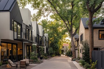 Naklejka premium Charming modern residential street with greenery