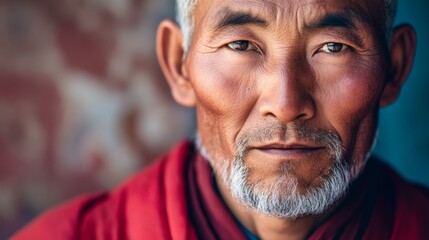 Fototapeta premium Wisdom and Peace: Close-Up Portrait of Tibetan Monk