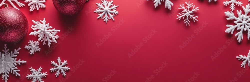 Poster background with text space for a red and white snowflake banner for christmas