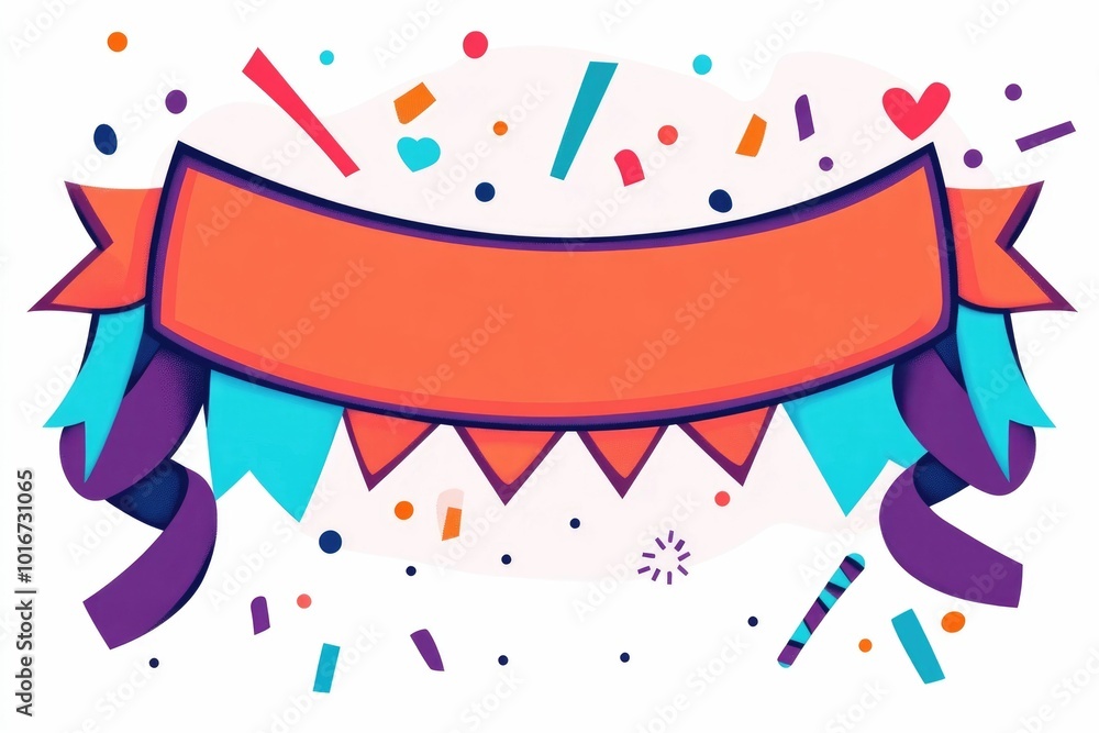 Poster a vibrant and minimalist featuring a party banner streamers and colorful confetti elements this grap