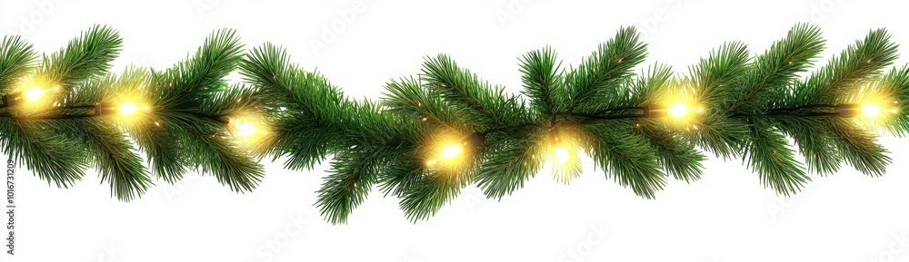 Wall mural Light garland and coniferous branches enclosed in a seamless decorative border