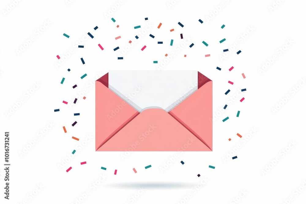 Poster this image depicts a simple yet vibrant icon showcasing a party invitation envelope with a burst of 