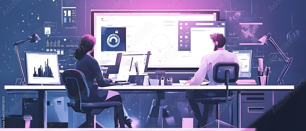 Aufkleber futuristic workspace showcasing an ai powered design assistant collaborating with a graphic designer