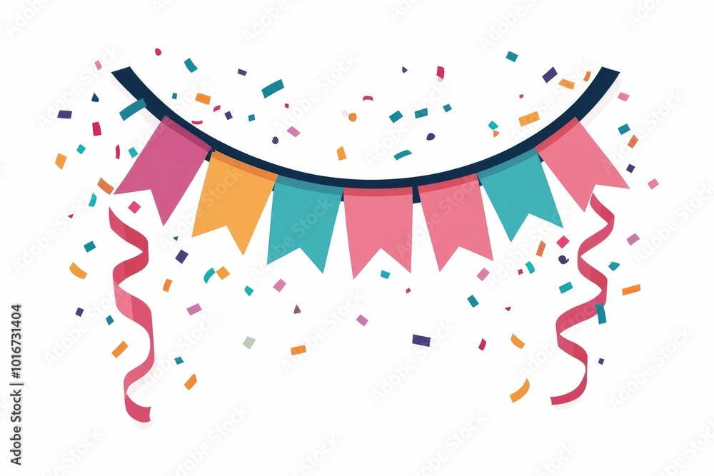 Aufkleber minimalistic icon design featuring a colorful and dynamic arrangement of party streamers confetti an