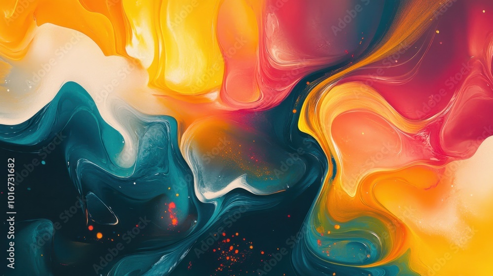Poster bright, swirling colors in an abstract design, with soft edges blending into one another to create a