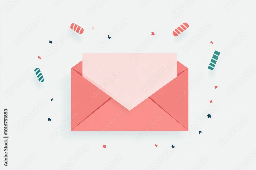 Poster minimalist icon of a party invitation card and envelope in a clean flat design style isolated on a p