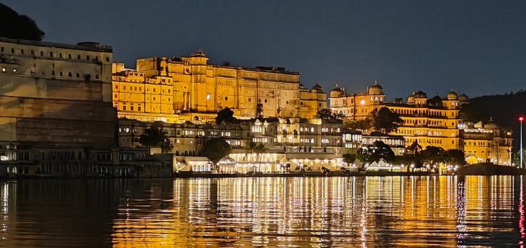 The magnificent skyline of the city of Udaipur looking across Lake Pichola