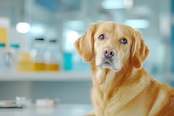 Close-up of Dog in Veterinary Lab Setting