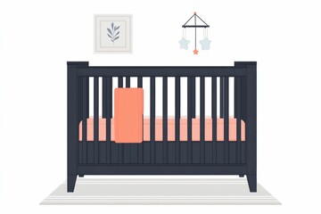 A serene and minimalist depicting a baby crib with a soothing mobile and a soft  cozy blanket  creating a tranquil and comforting atmosphere for a newborn s nursery
