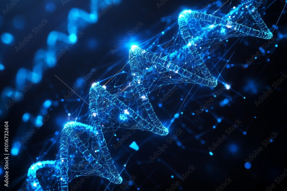 Poster research on dna formulas and complete analysis of the obtained data in an ai style hud.