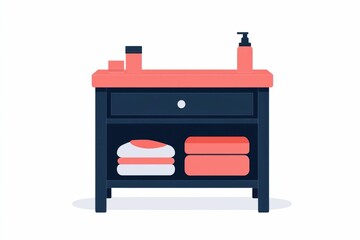 Minimalist icon depicting a baby changing table with diapers and wipes  showcasing a clean and simple design against a white background