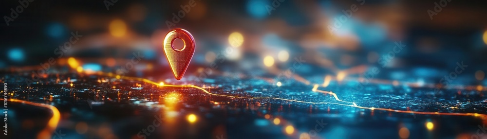 Aufkleber gps pin marking a location on a digital map, with a route path highlighted in bright colors soft lig