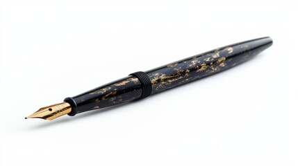 Elegant black and gold fountain pen isolated on white background, perfect for writing, luxury, and stationery themes.