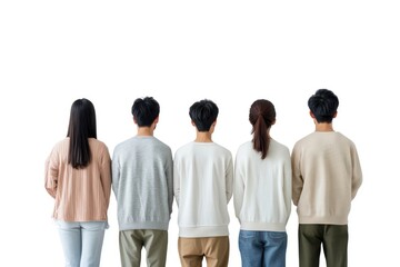 Obraz premium Group of asian people looking on blank wall person backs clothing.