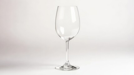 Fototapeta premium Elegant empty wine glass against a white background, perfect for dining and beverage concepts, highlighting simplicity and sophistication.