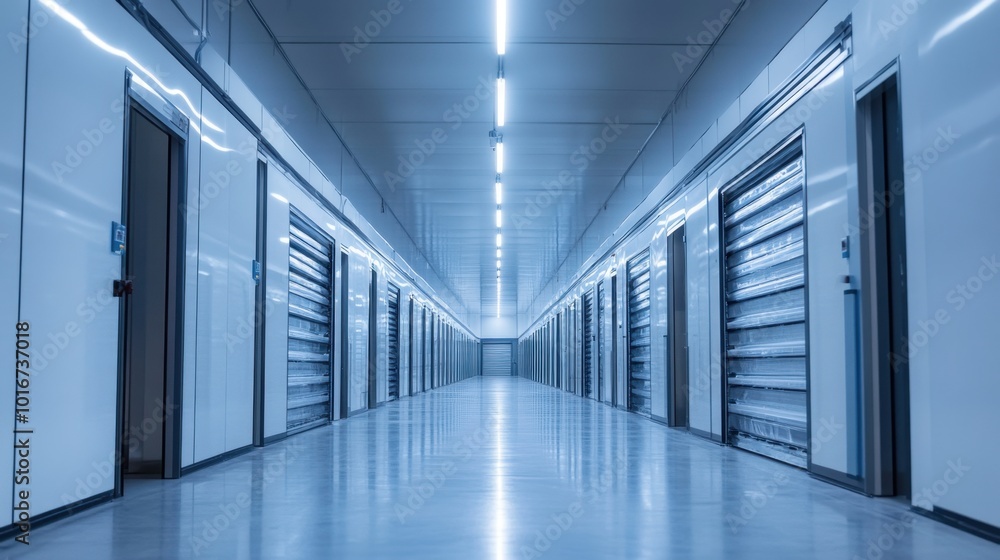 Poster high-tech logistics center showcasing generative ai solutions for optimal cold chain storage, ensuri