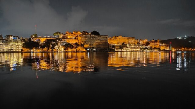 The magnificent skyline of the city of Udaipur looking across Lake Pichola