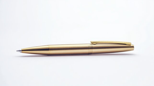 Elegant gold pen isolated on white background. Perfect for business, professional writing, and office essentials concept stock photo.