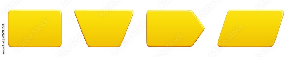Aufkleber yellow glossy text banner. 3d render illustration set of bright rectangle and arrow message box. bal