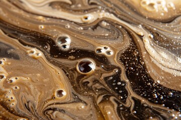 Liquid coffee splashing in a dynamic pattern, close-up with rich brown hues.