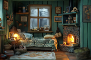 It is a cozy and detailed room with lots of cool stuff and furniture