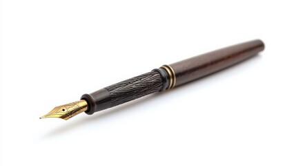 Naklejka premium Elegant wooden fountain pen with gold nib isolated on white background, ideal for writing, calligraphy, and office use.