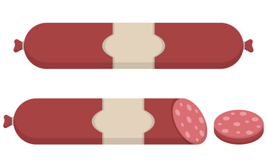 A creative illustration depicting various sausages alongside beautifully sliced pieces