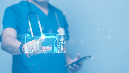 Healthcare professional utilizing advanced digital tools to visualize patient data, integration of technology in modern medicine for enhanced patient care and diagnosis
