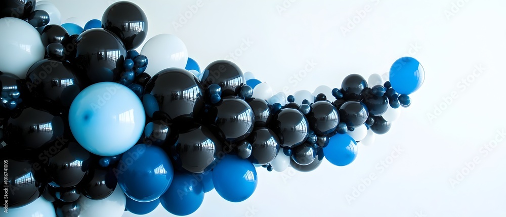 Poster elegant and modern monochromatic balloon arch with seamless color transitions creating a refined and