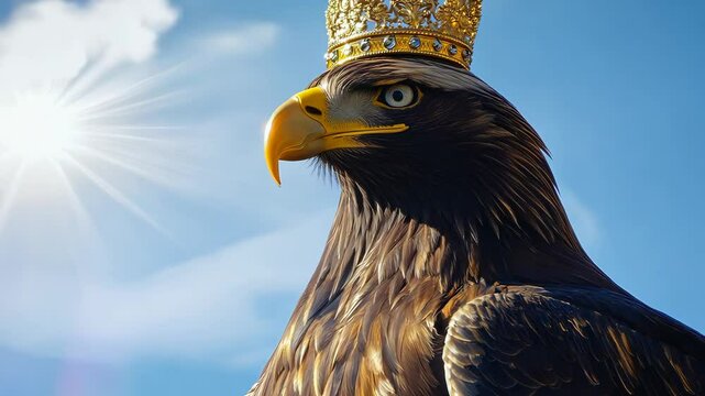 Majestic eagle wearing golden crown posing