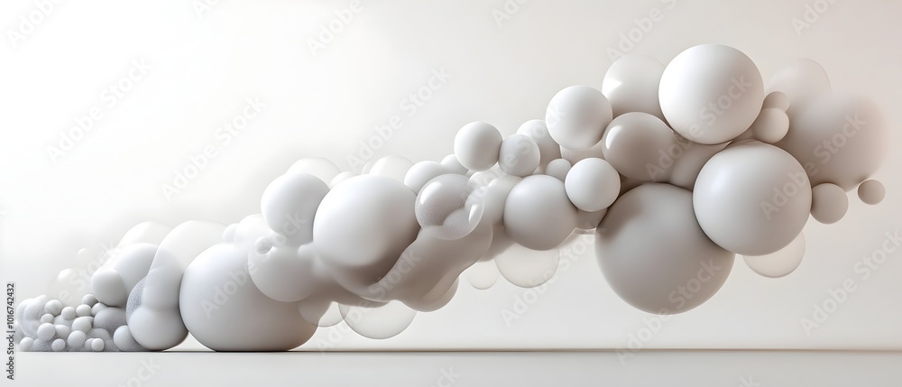 Poster monochromatic air balloon arrangement with unique shapes and subtle gradients creating a modern crea