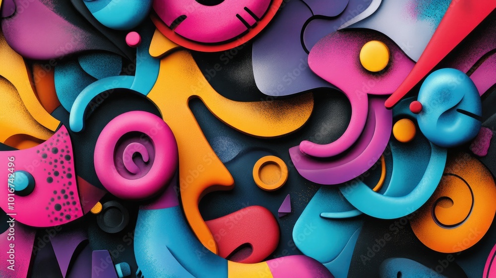 Aufkleber eclectic abstract background with surreal and playful shapes, featuring vivid colors and whimsical c