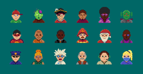 Avatar pixel characters, youth men and women, cartoon vector icons. Game user or web profile pixel avatars of persons and people for social net portrait, 8bit boy, young, girl, man and woman faces