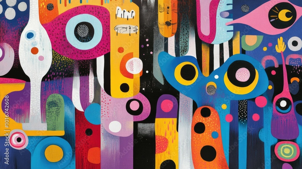 Aufkleber eclectic abstract background with surreal and playful shapes, featuring vivid colors and whimsical c