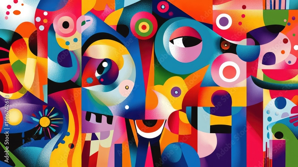 Aufkleber eclectic abstract background with surreal and playful shapes, featuring vivid colors and whimsical c