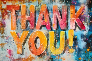Colorful thank you sign being displayed on painted wall