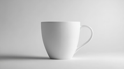 Obraz premium Minimalist image of a plain white coffee mug against a soft gray background, highlighting simplicity and elegance in design.