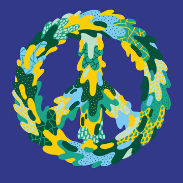 Abstract Colorful Drippy Peace Symbol On Blue Background