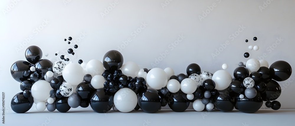 Poster minimalist and modern monochrome balloon arch with seamless color gradients and geometric spherical 