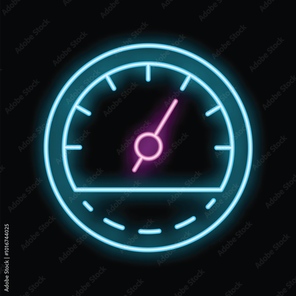 Aufkleber glowing neon line icon of a speedometer with an indicator showing increasing speed