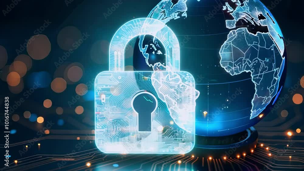 Poster lock icon. cyber security of digital data network protection. high-speed connection data analysis. t