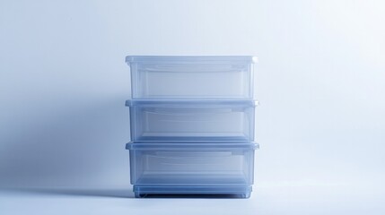 Neat plastic storage unit with three pull-out drawers, photographed on a plain white backdrop for an organization concept.