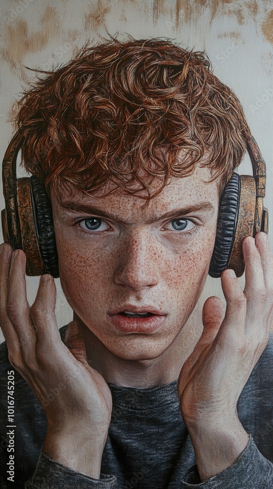 Wall mural Portrait of a Young Man with Headphones