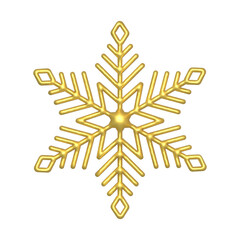  3D golden snowflake illustration. PNG with transparent background.