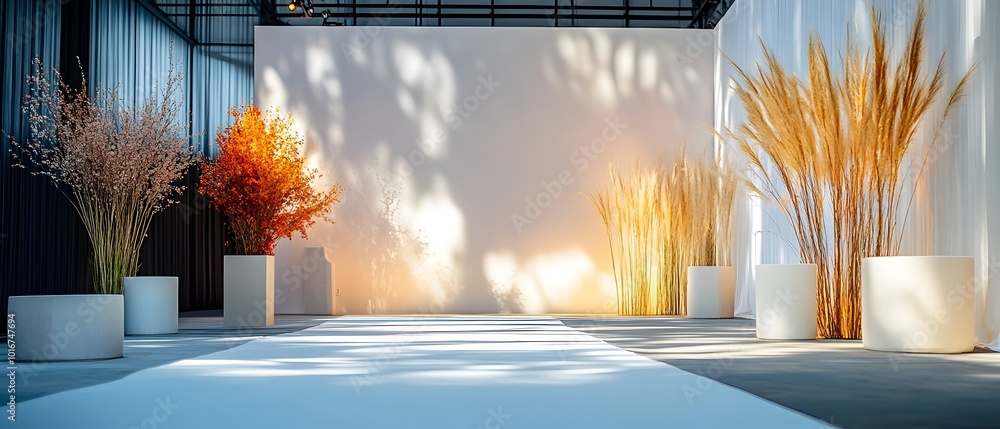 Poster minimalist and modern event backdrop featuring a clean monochromatic design with cohesive color sche
