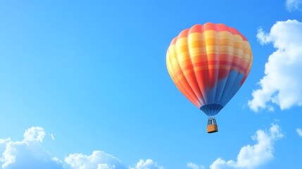 Naklejka premium Travel banner with realistic 3D hot air balloon in blue sky, summer vacation concept.