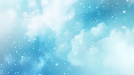 Abstract Blue Sky Background with White Clouds and Glittering Stars