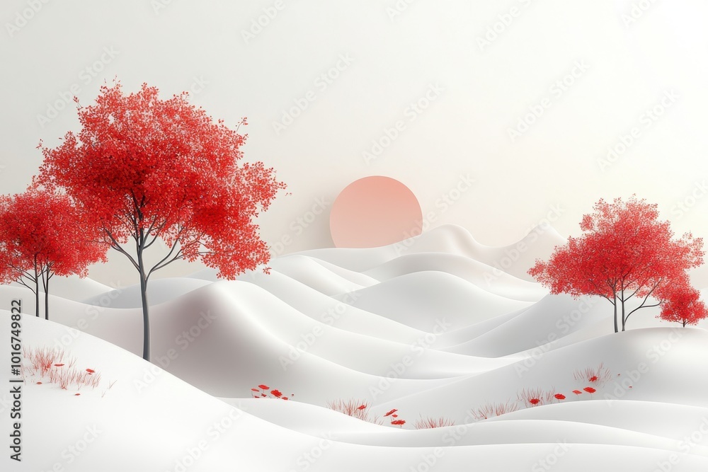Poster minimalist autumn banner, create a sleek autumn-themed banner with a futuristic and minimalist touch