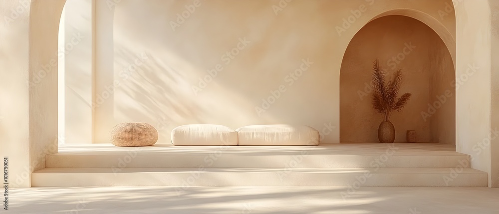 Poster A visually captivating minimalist backdrop featuring a harmonious blend of soft monochromatic gradients and simple geometric shapes creating a serene and aesthetically pleasing environment
